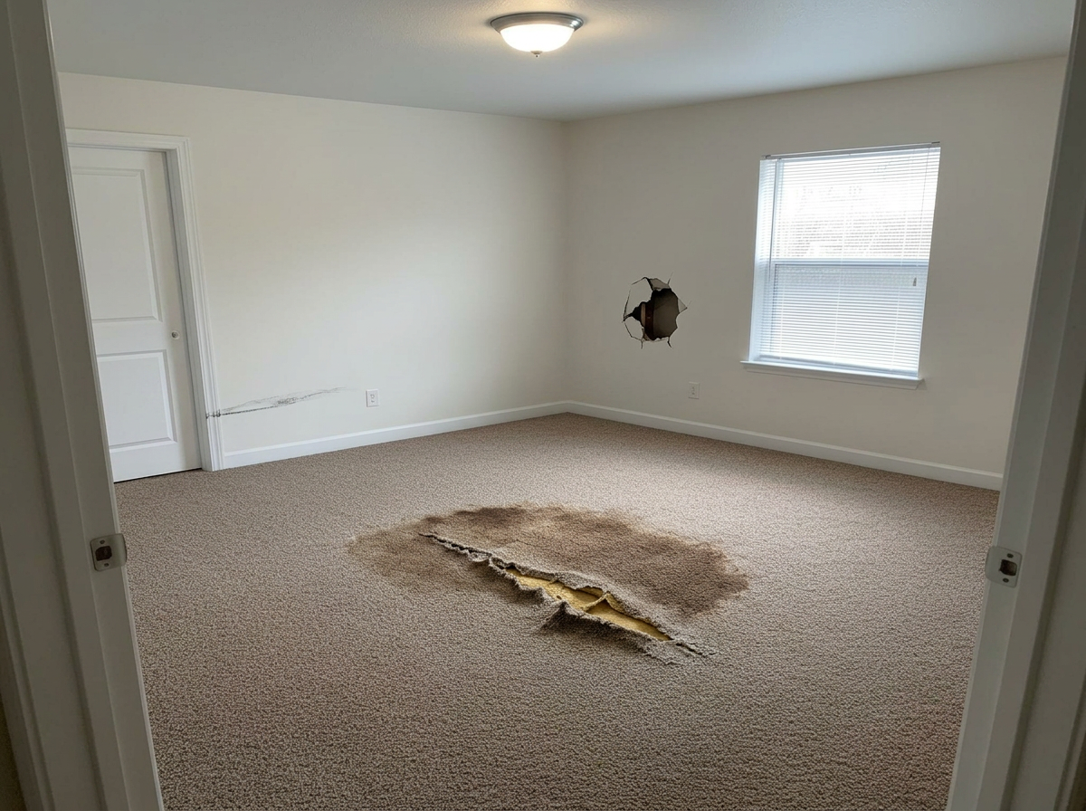 Room photo with AI-detected damage